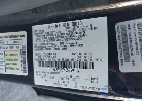 2014 Ford Fusion Se z USA, uszkodzony, nr VIN 1FA6P0H74E5359102